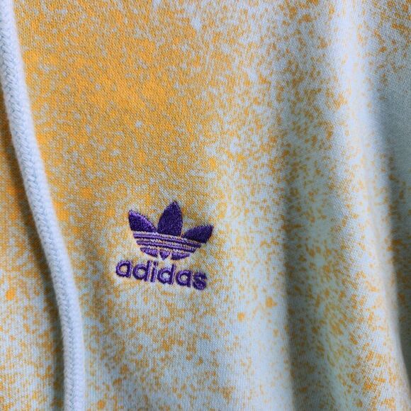 Adidas Hoodie Womens M Yellow Spray Paint Full Zip Trefoil Terry Ribbed Boxy - Picture 4 of 15